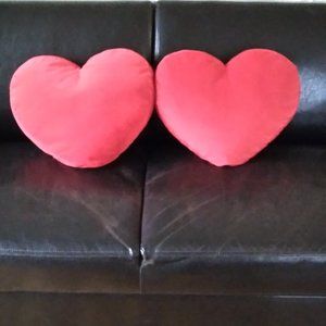 Pair of Cushy, Cuddly Red Plush Valentines Heart Pillows  17.5" W x 14" L x 6" D